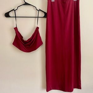 2 piece cropped tube top and midi pencil skirt